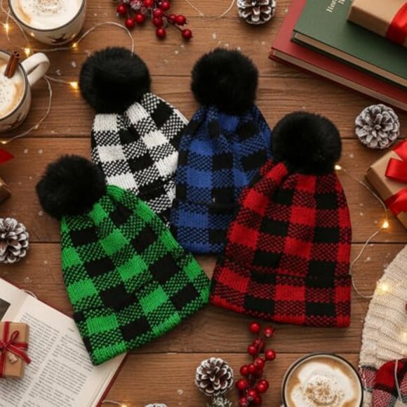 Chunky Knit Pom Pom Beanie Winter Warm Stretch Cable Knit Hat Unisex main image 2